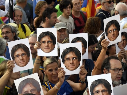 Partidarios de Puigdemont, durante el mitin en Barcelona el pasado 8 de agosto.