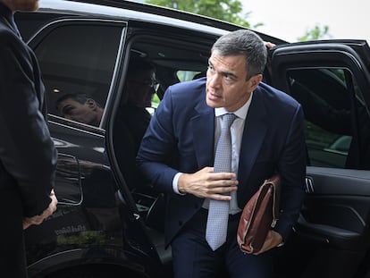 El presidente Pedro Sánchez, a su llegada ayer a la cumbre sobre la paz en Ucrania celebrada en la localidad suiza de Stansstad, cerca de Lucerna.