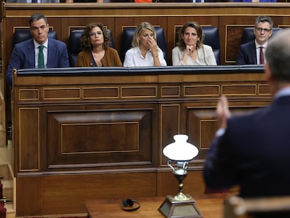 Alberto Núñez Feijóo pregunta al presidente del Gobierno, Pedro Sánchez, en el Congreso.