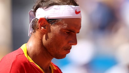 Nadal, el 29 de julio durante el partido contra Djokovic en la Philippe Chatrier de París.