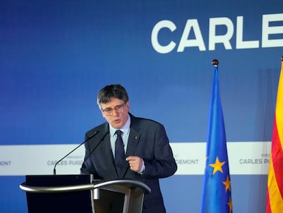 Puigdemont, este jueves en el ayuntamiento de Elna (Francia).