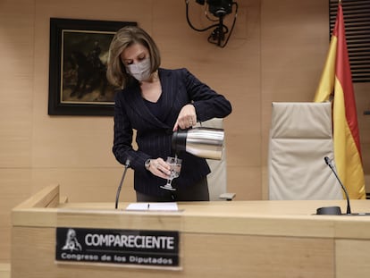 La ex secretaria general del PP María Dolores de Cospedal, a su llegada a la comisión Kitchen del Congreso, en 2021.