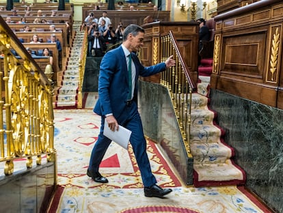 El presidente del Gobierno, Pedro Sánchez, este miércoles en el pleno del Congreso.