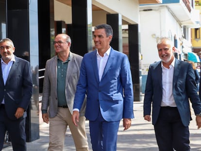 El presidente del Gobierno, Pedro Sánchez, a su llegada a la reunión con el presidente de Canarias, Fernando Clavijo.