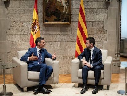 Pedro Sánchez se reúne con Pere Aragonès, este miércoles en el Palau de la Generalitat.