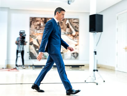 El presidente del Gobierno, Pedro Sánchez, tras la rueda de prensa sobre el balance del curso político, el miércoles.