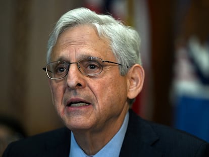 El secretario de Justicia de Estados Unidos, Merrick Garland, durante la reunión para tratar sobre riesgos en el proceso electoral de su país